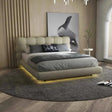 Pat dormitor dumonde, tapitat bej cu LED, "floating bed" Cloud 140x200 cm, somiera inclusa WLS