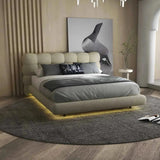 Pat dormitor dumonde, tapitat bej cu LED, "floating bed" Cloud 140x200 cm, somiera inclusa WLS