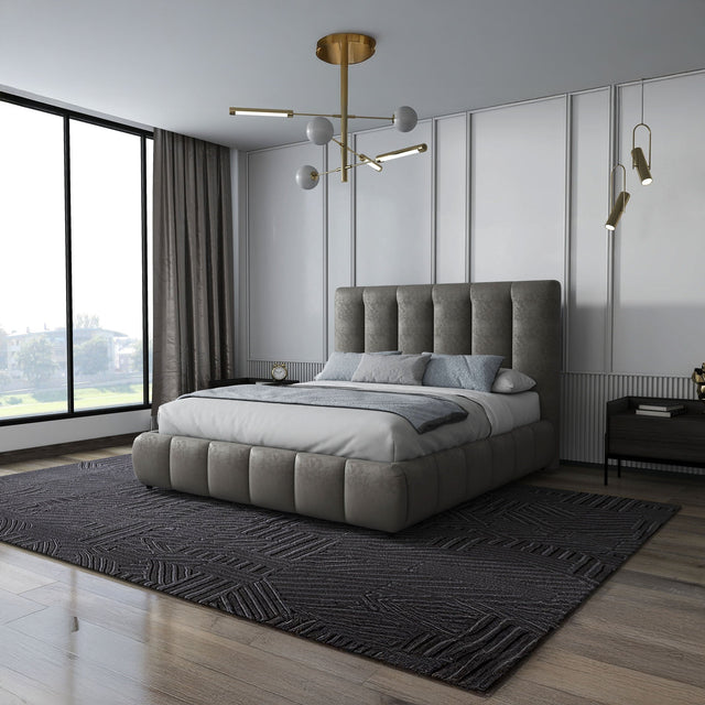Pat dormitor dumonde, tapitat bej, Divaneo 140x200 cm, somiera rabatabila inclusa, spatiu depozitare WLS