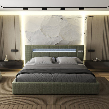 Pat dormitor dumonde, tapitat verde, Glow 180x200 cm, somiera rabatabila inclusa, spatiu depozitare Fabrica