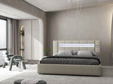 Pat dormitor dumonde, tapitat gri, Glow 180x200 cm, somiera rabatabila inclusa, spatiu depozitare WLS
