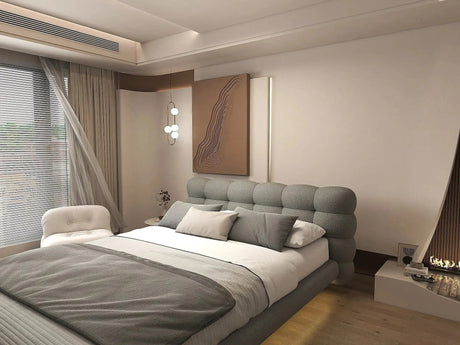 Pat dormitor dumonde, tapitat gri cu LED, "floating bed" Cloud 160x200 cm, somiera inclusa WLS