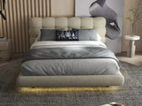 Pat dormitor dumonde, tapitat bej cu LED, "floating bed" Cloud 140x200 cm, somiera inclusa WLS