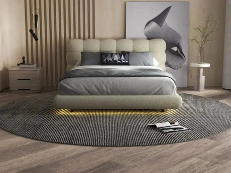 Pat dormitor dumonde, tapitat bej cu LED, "floating bed" Cloud 140x200 cm, somiera inclusa WLS