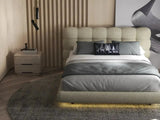 Pat dormitor dumonde, tapitat bej cu LED, "floating bed" Cloud 140x200 cm, somiera inclusa WLS