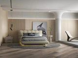 Pat dormitor dumonde, tapitat bej cu LED, "floating bed" Cloud 140x200 cm, somiera inclusa WLS