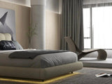 Pat dormitor dumonde, tapitat bej cu LED, "floating bed" Cloud 140x200 cm, somiera inclusa WLS