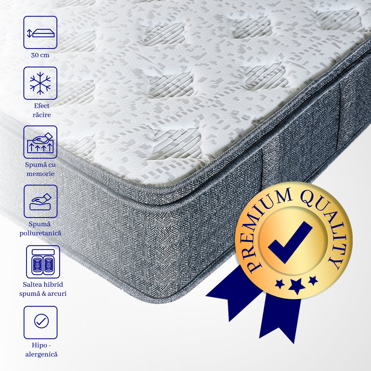 Saltea dumonde Velora Premium Pocket 160x200 cm, arcuri individuale, spuma cu memorie, superortopedica, grosime 25 cm