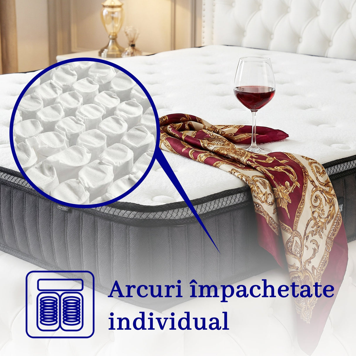 Saltea dumonde Elvara Comfort Pocket 180x200 cm, arcuri individuale, spuma inalta densitate, superortopedica, grosime 25cm LFG-saltele