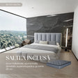 Set Pat dormitor dumonde, tapitat gri, Divaneo 140x200 cm, somiera rabatabila inclusa, spatiu depozitare + saltea
