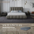 Set Pat dormitor dumonde, tapitat bej, Divaneo 140x200 cm, somiera rabatabila inclusa, spatiu depozitare + saltea nobelle relax pocket WLS