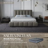 Set Pat dormitor dumonde, tapitat bej, Divaneo 140x200 cm, somiera rabatabila inclusa, spatiu depozitare + saltea nobelle relax pocket WLS