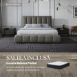 Set Pat dormitor dumonde, tapitat bej, Divaneo 140x200 cm, somiera rabatabila inclusa, spatiu depozitare + saltea lunaria balance pocket WLS