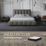 Set Pat dormitor dumonde, tapitat bej, Divaneo 140x200 cm, somiera rabatabila inclusa, spatiu depozitare + saltea lunaria balance pocket WLS