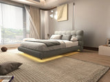 Pat dormitor dumonde, tapitat gri cu LED, "floating bed" Cloud 180x200 cm, somiera inclusa