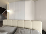 Pat dormitor dumonde, tapitat bej, Barcelona 140X200 cm, somiera rabatabila inclusa, spatiu depozitare