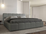 Set Pat dormitor dumonde, tapitat gri, Barcelona 180X200 cm, somiera rabatabila inclusa, spatiu depozitare + saltea