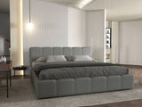 Set Pat dormitor dumonde, tapitat gri, Barcelona 180X200 cm, somiera rabatabila inclusa, spatiu depozitare + saltea