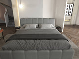 Set Pat dormitor dumonde, tapitat gri, Barcelona 180X200 cm, somiera rabatabila inclusa, spatiu depozitare + saltea