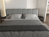 Set Pat dormitor dumonde, tapitat gri, Barcelona 180X200 cm, somiera rabatabila inclusa, spatiu depozitare + saltea