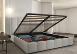 Set Pat dormitor dumonde, tapitat gri, Milano 180x200 cm, somiera rabatabila inclusa, spatiu depozitare + saltea