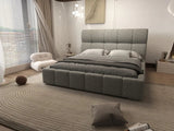 Pat dormitor dumonde, tapitat bej, Prestige 180x200 cm, somiera rabatabila inclusa, spatiu depozitare WLS