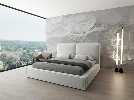 Pat dormitor dumonde, tapitat bej, Dreamer 160x200 cm, somiera rabatabila inclusa, spatiu depozitare WLS