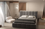 Set Pat dormitor dumonde, tapitat gri, Lorenzo 180X200 cm, somiera rabatabila inclusa, spatiu depozitare + saltea