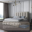Set Pat dormitor dumonde, tapitat bej, Divaneo 180x200 cm, somiera rabatabila inclusa, spatiu depozitare + saltea