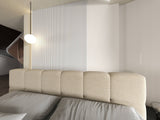 Set Pat dormitor dumonde, tapitat bej, Barcelona 140X200 cm, somiera rabatabila inclusa, spatiu depozitare + saltea