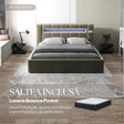Set Pat dormitor dumonde, tapitat bej, Glow 160x200 cm, somiera rabatabila inclusa, spatiu depozitare + saltea lunaria balance pocket WLS