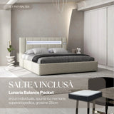 Set Pat dormitor dumonde, tapitat gri, Glow 180x200 cm, somiera rabatabila inclusa, spatiu depozitare + saltea lunaria balance pocket WLS