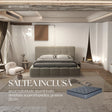 Set Pat dormitor dumonde, tapitat bej, Lorenzo 140x200 cm, somiera rabatabila inclusa, spatiu depozitare + saltea