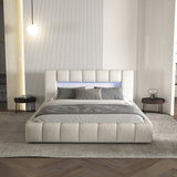 Pat dormitor dumonde, tapitat gri cu LED si USB, Palermo 160x200 cm, somiera rabatabila inclusa, spatiu depozitare
