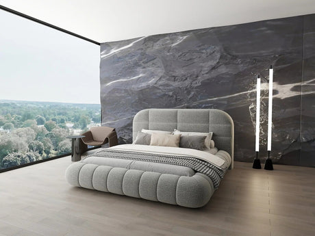 Pat dormitor dumonde, tapitat gri, Senso 160x200 cm, somiera rabatabila inclusa, spatiu depozitare dumonde
