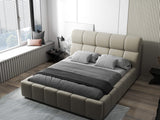 Pat dormitor dumonde, tapitat bej, Prestige 160x200 cm, somiera rabatabila inclusa, spatiu depozitare WLS