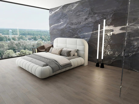 Pat dormitor dumonde, tapitat alb, Senso 160x200 cm, somiera rabatabila inclusa, spatiu depozitare dumonde