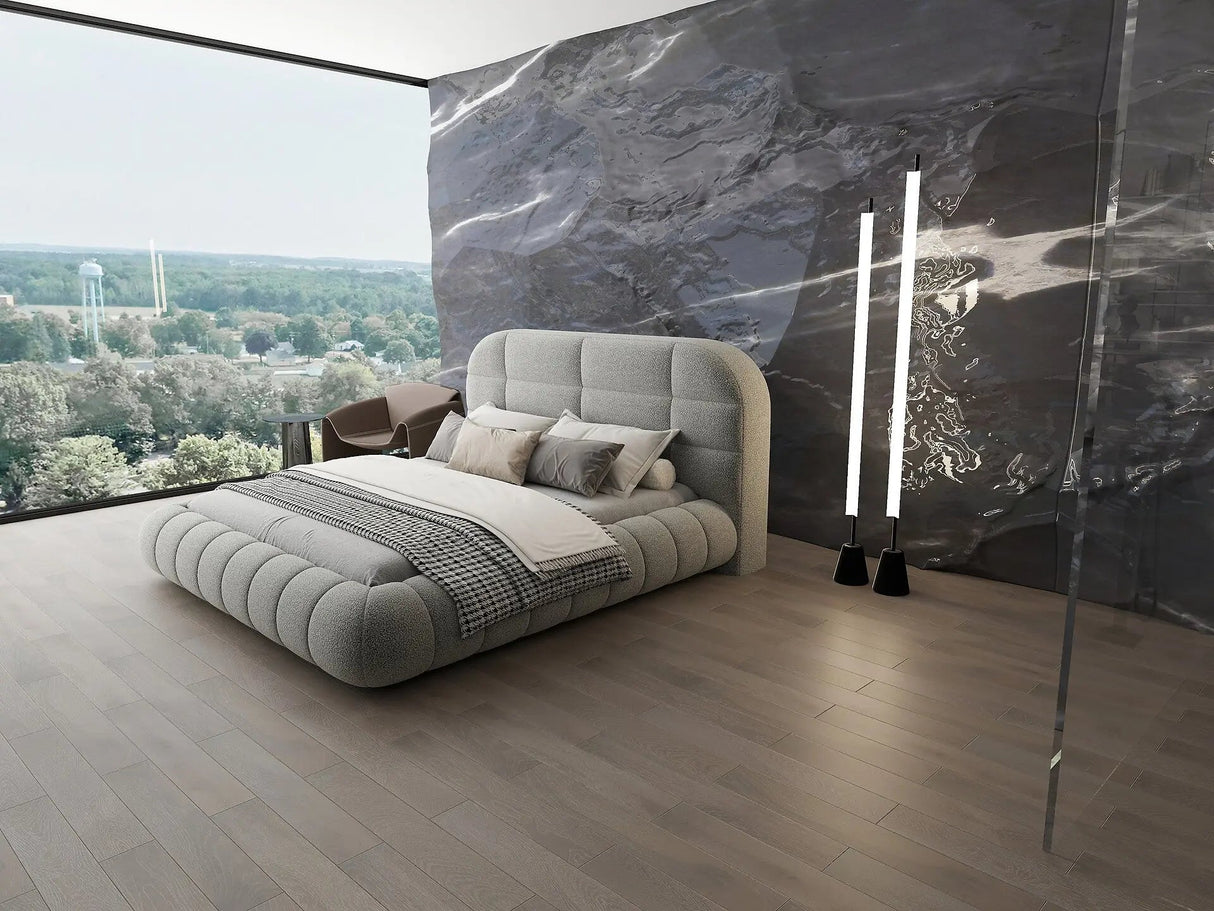 Pat dormitor dumonde, tapitat gri, Senso 160x200 cm, somiera rabatabila inclusa, spatiu depozitare dumonde