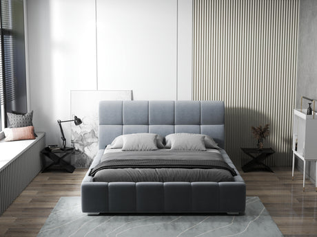 Pat dormitor dumonde, tapitat gri, Prestige 160x200 cm, somiera rabatabila inclusa, spatiu depozitare WLS