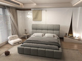 Pat dormitor dumonde, tapitat bej, Prestige 180x200 cm, somiera rabatabila inclusa, spatiu depozitare WLS