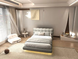 Pat dormitor dumonde, tapitat gri cu LED, "floating bed" Cloud 180x200 cm, somiera inclusa