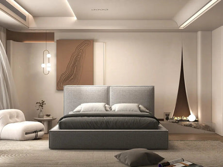 Pat dormitor dumonde, tapitat gri, Dreamer 160x200 cm, somiera rabatabila inclusa, spatiu depozitare WLS