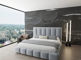 Pat dormitor dumonde, tapitat gri, Divaneo 180x200 cm, somiera rabatabila inclusa, spatiu depozitare WLS
