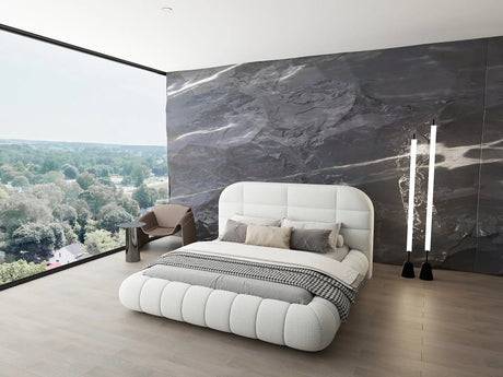 Pat dormitor dumonde, tapitat alb, Senso 160x200 cm, somiera rabatabila inclusa, spatiu depozitare dumonde