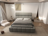 Pat dormitor dumonde, tapitat bej, Prestige 180x200 cm, somiera rabatabila inclusa, spatiu depozitare WLS