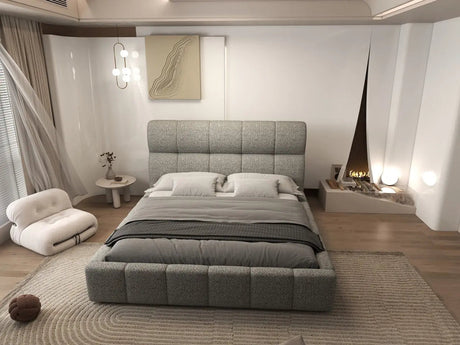 Pat dormitor dumonde, tapitat bej, Prestige 180x200 cm, somiera rabatabila inclusa, spatiu depozitare WLS