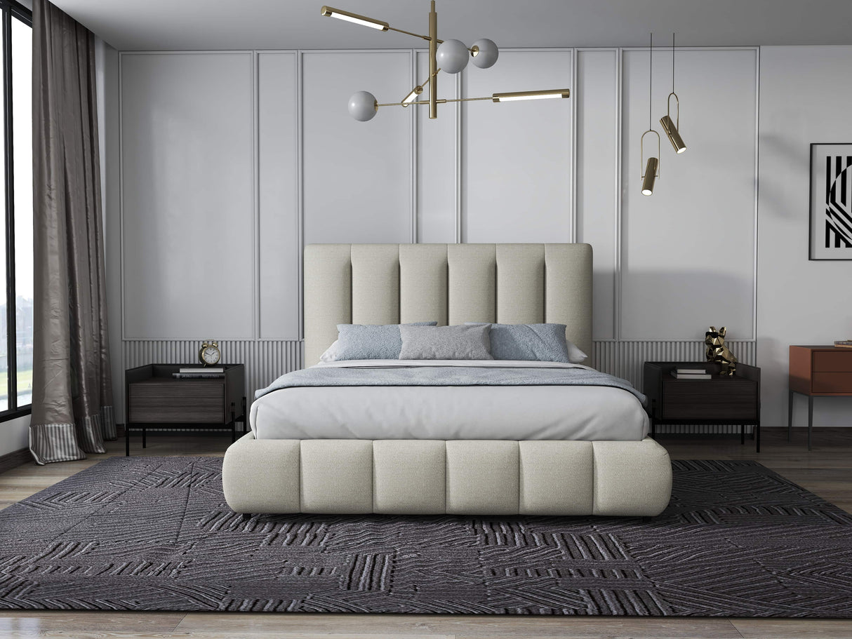 Pat dormitor dumonde, tapitat gri, Divaneo 160x200 cm, somiera rabatabila inclusa, spatiu depozitare WLS