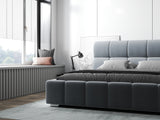 Pat dormitor dumonde, tapitat gri, Prestige 160x200 cm, somiera rabatabila inclusa, spatiu depozitare WLS