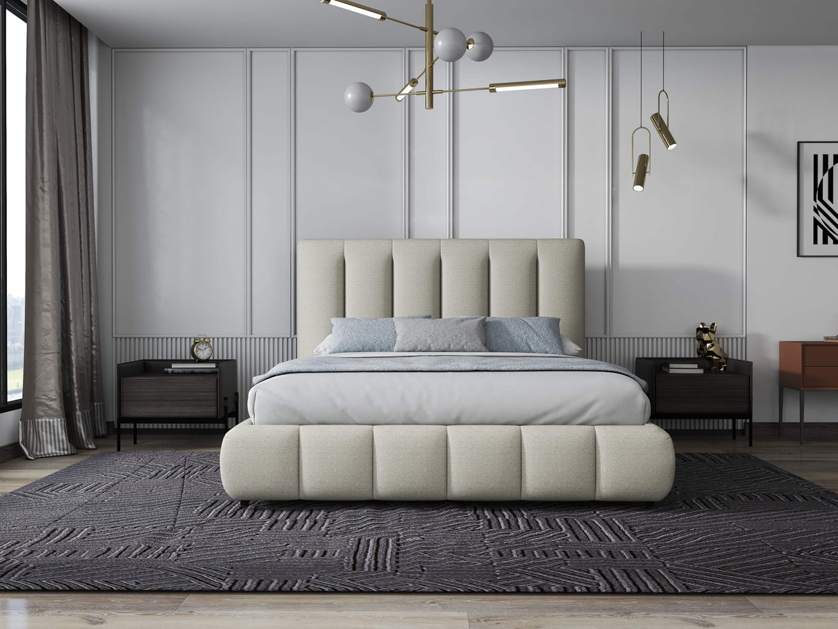Set Pat dormitor dumonde, tapitat gri, Divaneo 160x200 cm, somiera rabatabila inclusa, spatiu depozitare + saltea