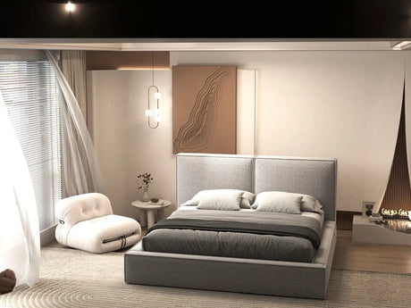 Pat dormitor dumonde, tapitat gri, Dreamer 160x200 cm, somiera rabatabila inclusa, spatiu depozitare WLS